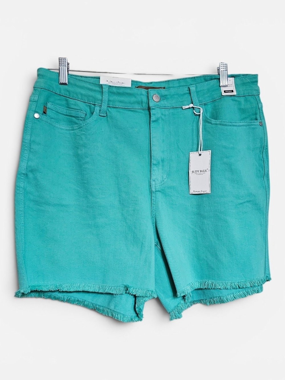 Judy Blue Teal Mid-Rise Garment Dyed Cotton Shorts - Picture 3 of 6
